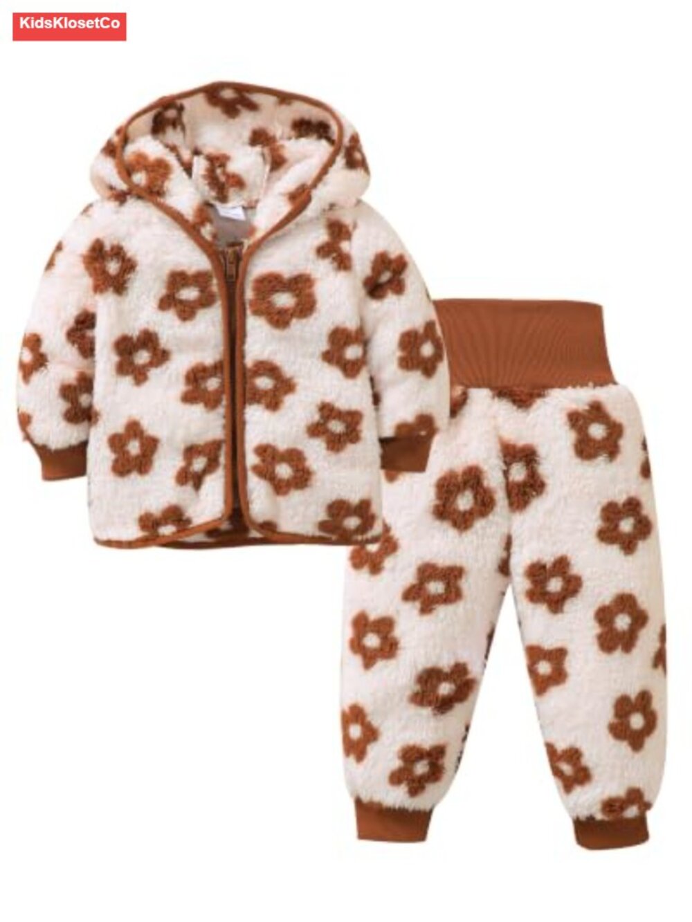 Toddler Girl Zip-Up Hoodie & Pants Set Flannel Warm Winter Outfit